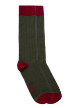 Load image into Gallery viewer, GREEN/GARNET RIBBED SOCKS
