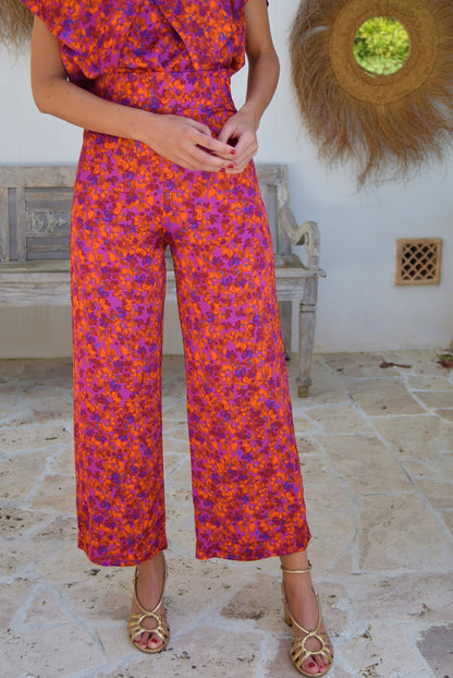 PANTALONES SOL -  FLORES ROJAS/ROSAS -