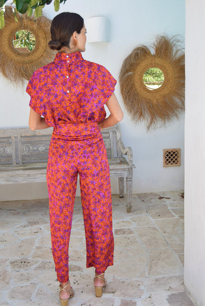 PANTALONES SOL -  FLORES ROJAS/ROSAS -