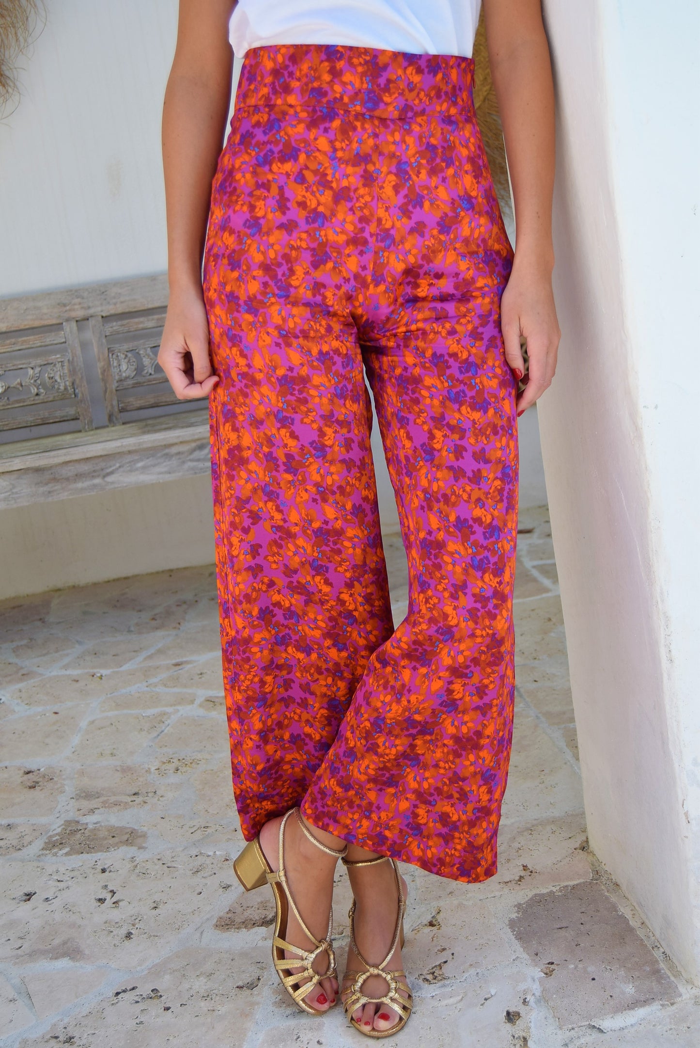 PANTALONES SOL -  FLORES ROJAS/ROSAS -