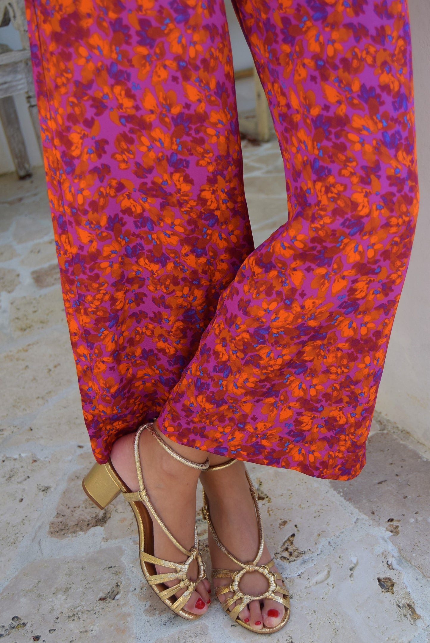 PANTALONES SOL -  FLORES ROJAS/ROSAS -
