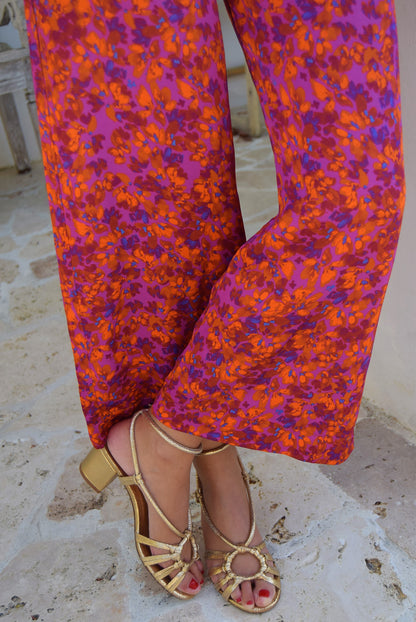 PANTALONES SOL -  FLORES ROJAS/ROSAS -